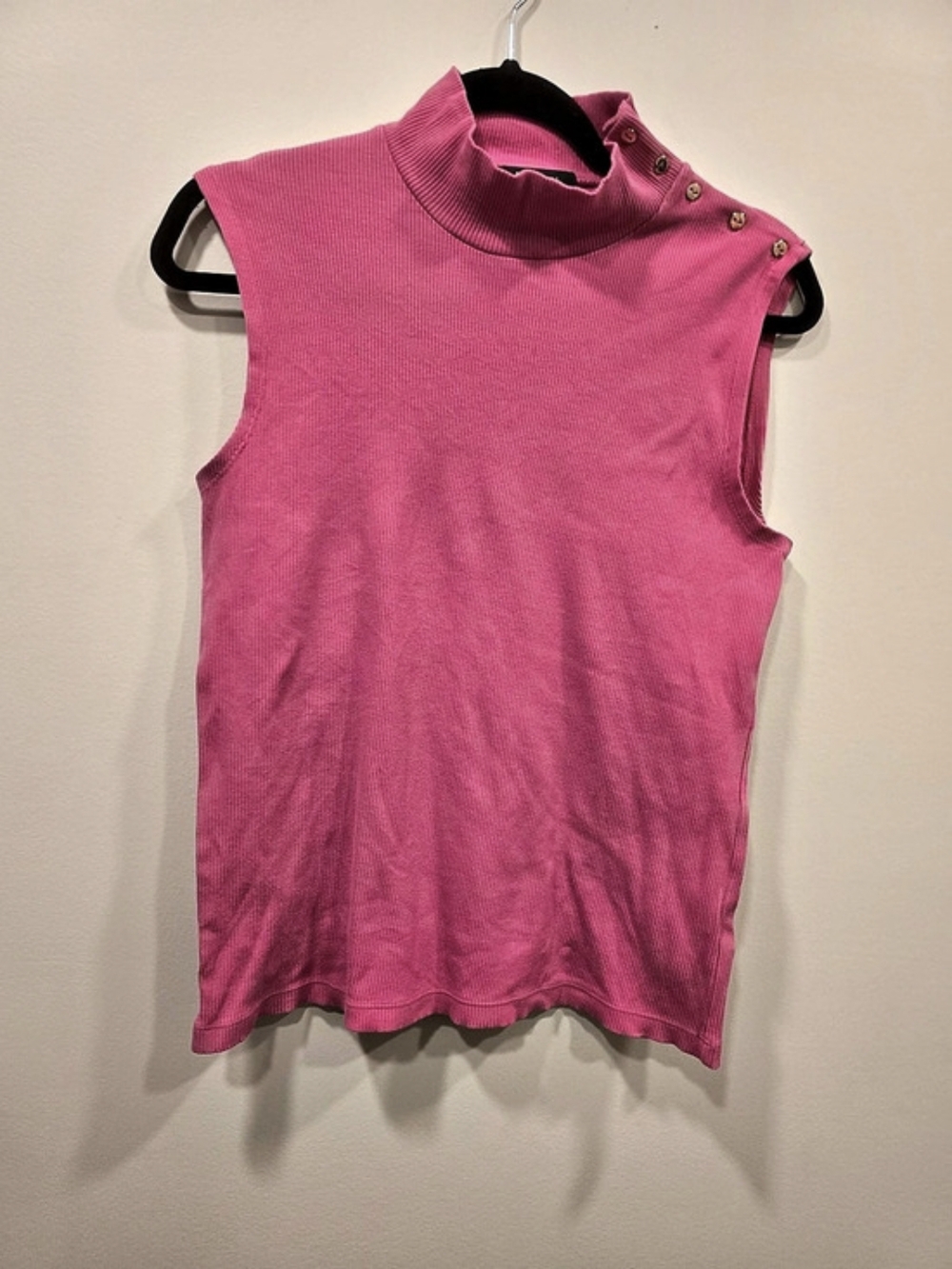 Lauren Ralph Lauren Ribbed Mock Neck Tank Top in Pink Size Large
